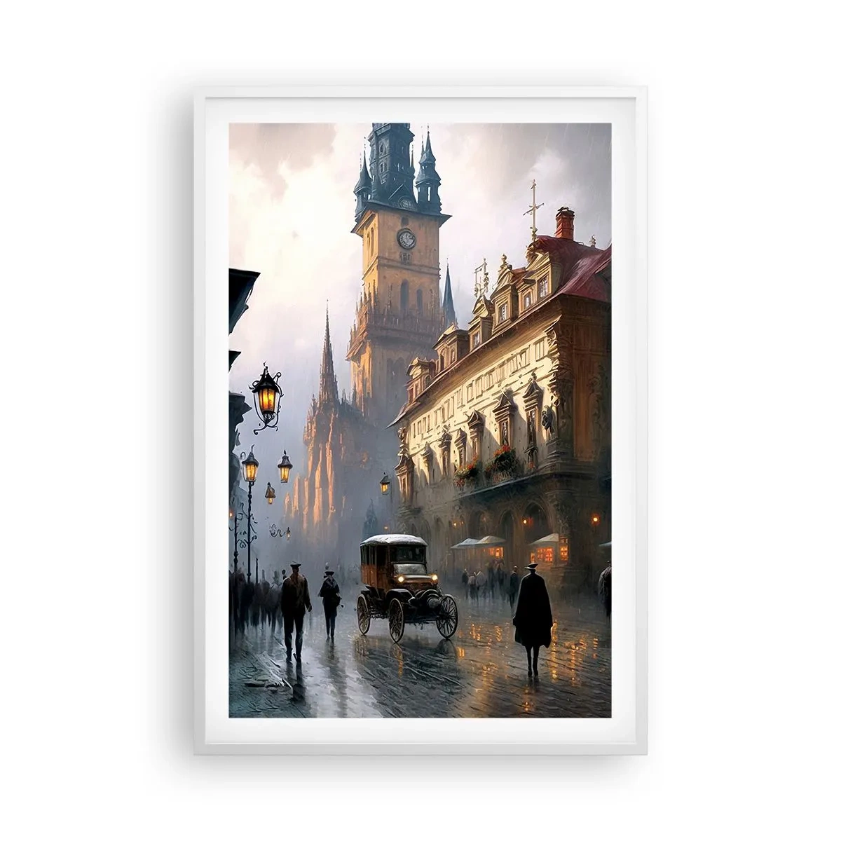 Poster in cornice bianca - Il fascino delle sere di Praga - 61x91 cm