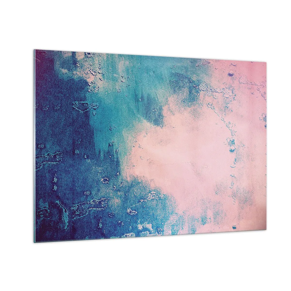 Quadro su vetro - Una combinazione astratta di blu e rosa cipria con texture - 100x70cm - Abbracci nel blu - Decorazione murale moderna per soggiorno e camera da letto ARTTOR