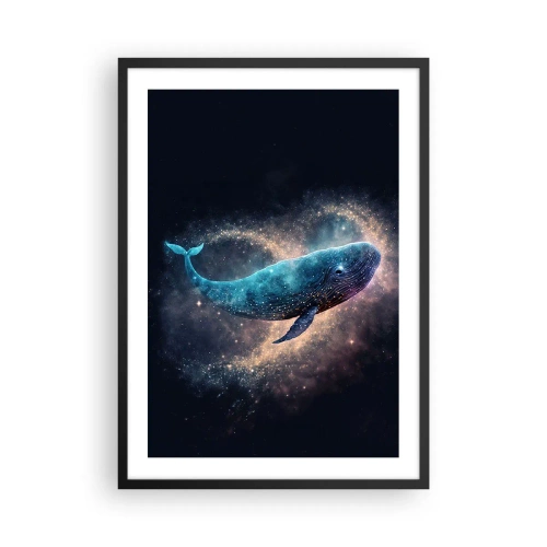 Poster in cornice nera - Una balena spaziale circondata da una nebulosa stellare su sfondo nero. - 50x70cm - Esiste un mondo... - Decorazione murale moderna per soggiorno e camera da letto ARTTOR