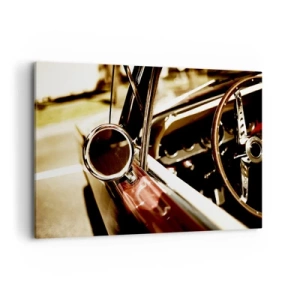 Quadro su tela - Stampe su Tela - Primo piano dello specchietto e degli interni di un'auto retrò classica - 100x70cm - Auto con un'anima - Decorazione murale moderna per soggiorno e camera da letto ARTTOR
