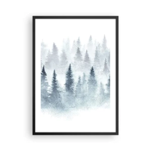 Poster in cornice nera - Paesaggio ad acquerello con una foresta nella nebbia - 50x70cm - Avvolti nella nebbia - Decorazione murale moderna per soggiorno e camera da letto ARTTOR