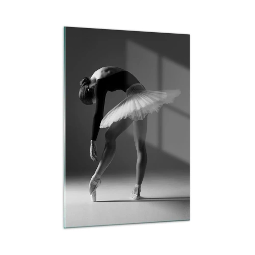 Quadro su vetro - Silhouette in bianco e nero di una ballerina in una posa aggraziata - 50x70cm - Bella ballerina - Decorazione murale moderna per soggiorno e camera da letto ARTTOR