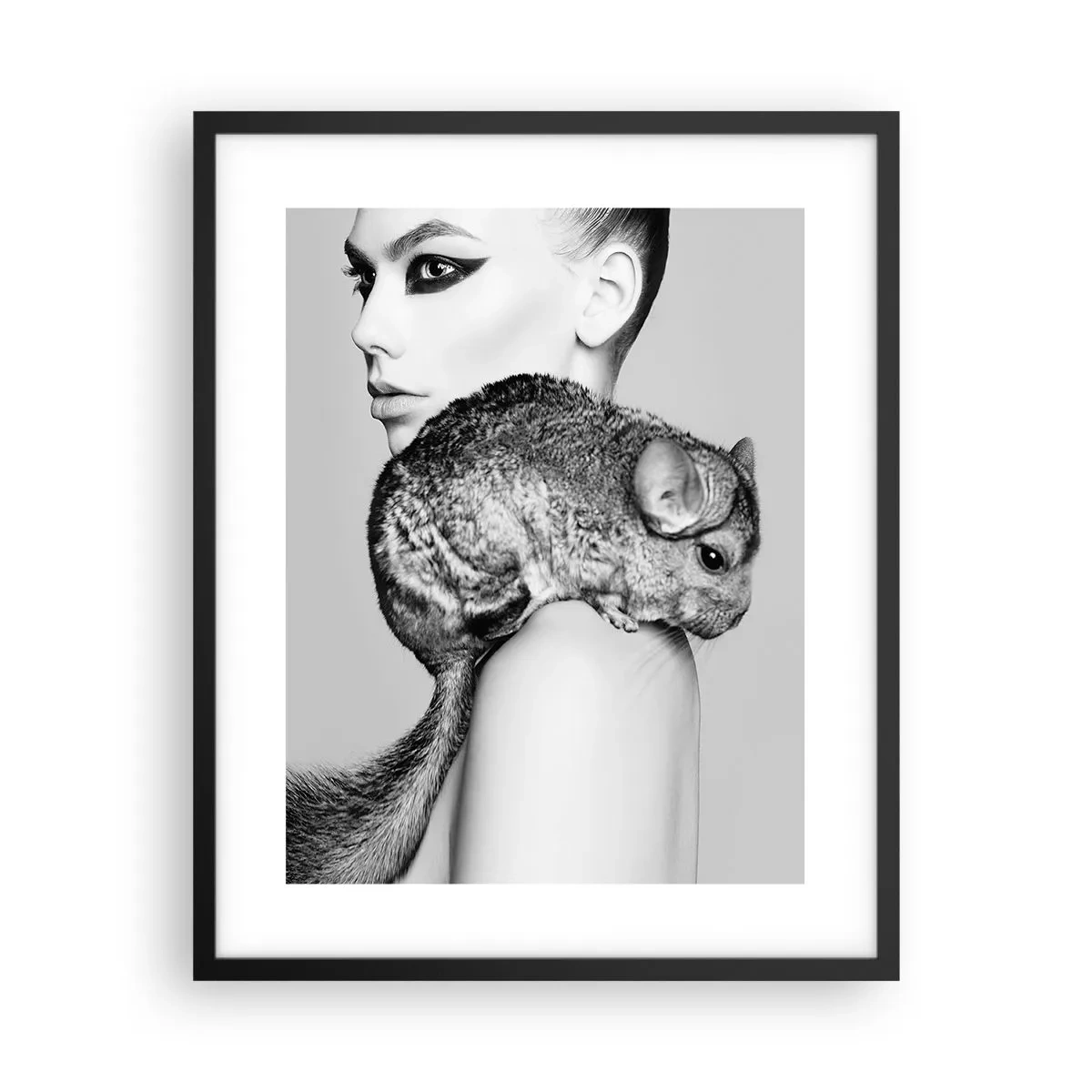 Poster in cornice nera - Dama con il cincillà - 40x50 cm