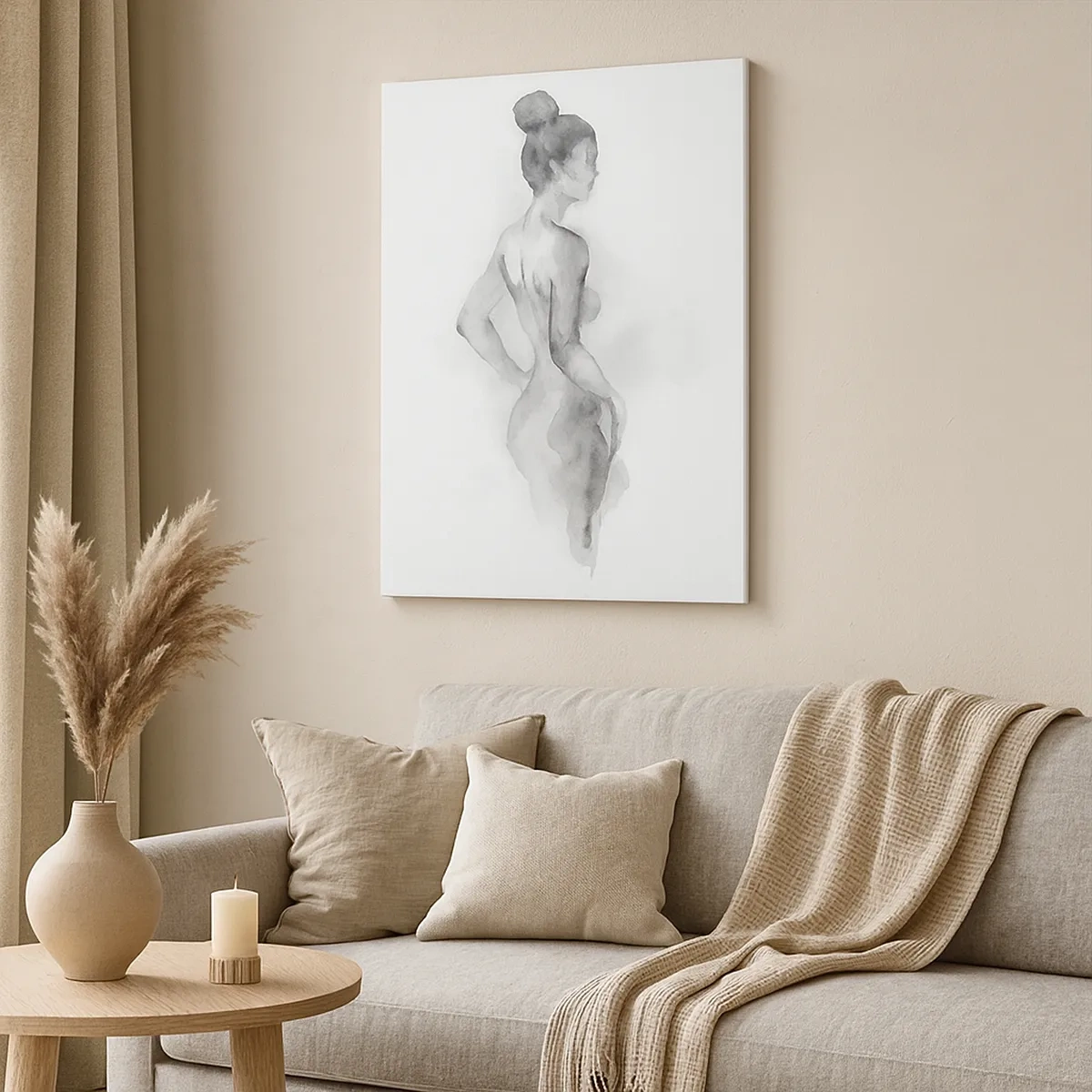 Quadro su tela - Stampe su Tela - Schizzo ad acquerello di una silhouette femminile - 50x70cm - Bella come un quadro - Decorazione murale moderna per soggiorno e camera da letto ARTTOR