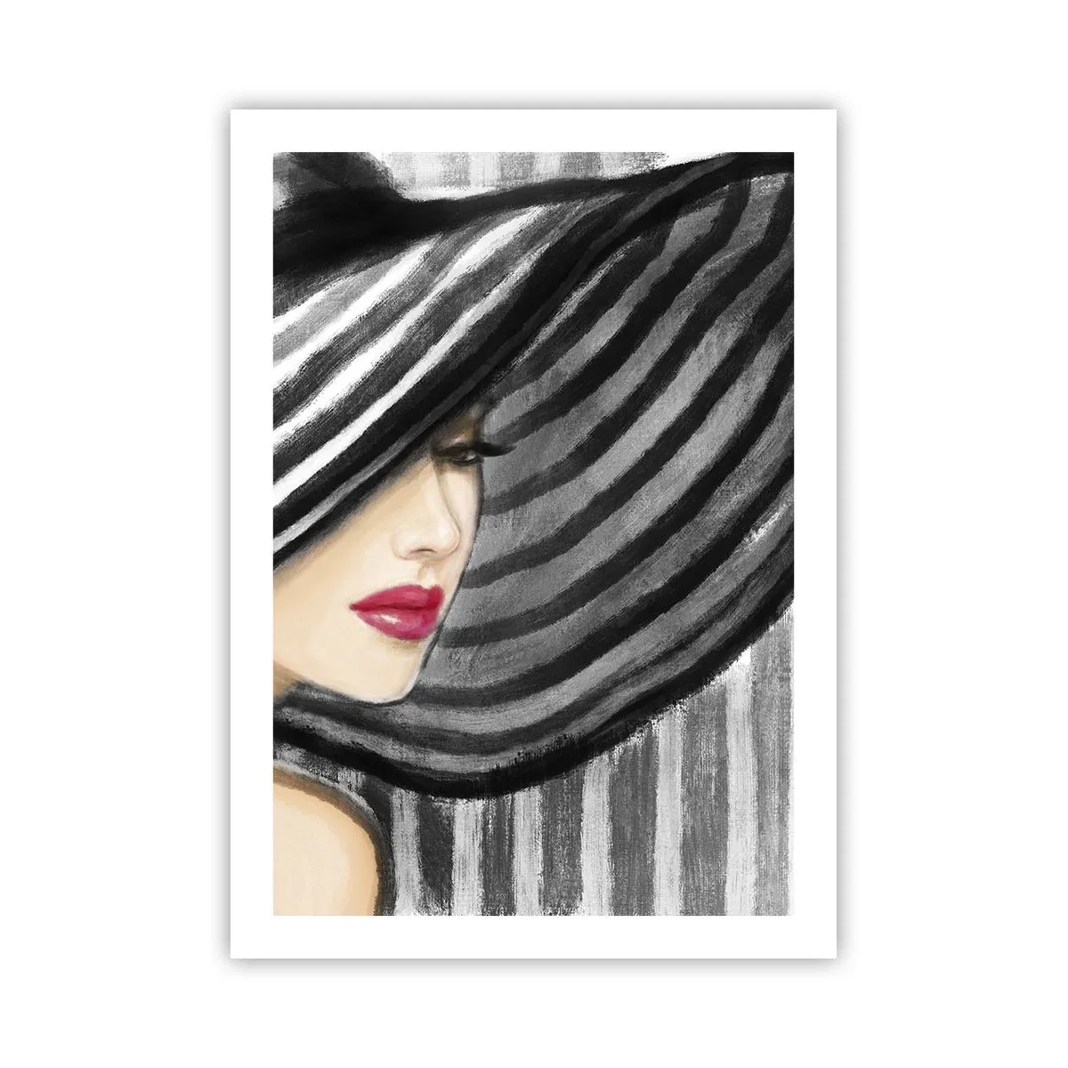 Poster - Una donna con un cappello largo e labbra rosse - 50x70cm - Dove trovarti? - Decorazione murale moderna per soggiorno e camera da letto ARTTOR