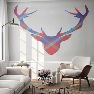 Fotomurali Premium Sand - Silhouette geometrica di un cervo in un motivo a scacchi colorati - 100x70cm - Cervo scozzese - Decorazione murale moderna per soggiorno e camera da letto ARTTOR