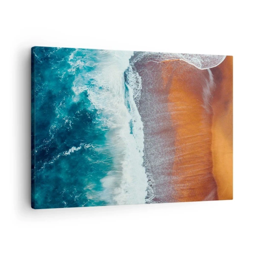 Quadro su tela - Stampe su Tela - Una vista delle onde dell'oceano che si infrangono sulla spiaggia dorata - 70x50cm - Il tocco dell'oceano - Decorazione murale moderna per soggiorno e camera da letto ARTTOR