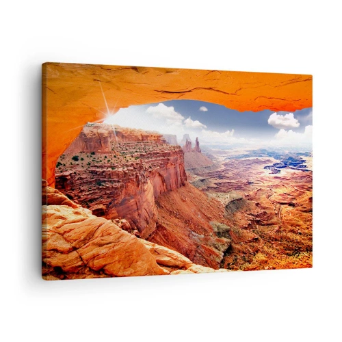 Quadro su tela - Stampe su Tela - Canyon visto attraverso una finestra rocciosa con toni caldi della roccia - 70x50cm - Scolpiti dalla natura - Decorazione murale moderna per soggiorno e camera da letto ARTTOR