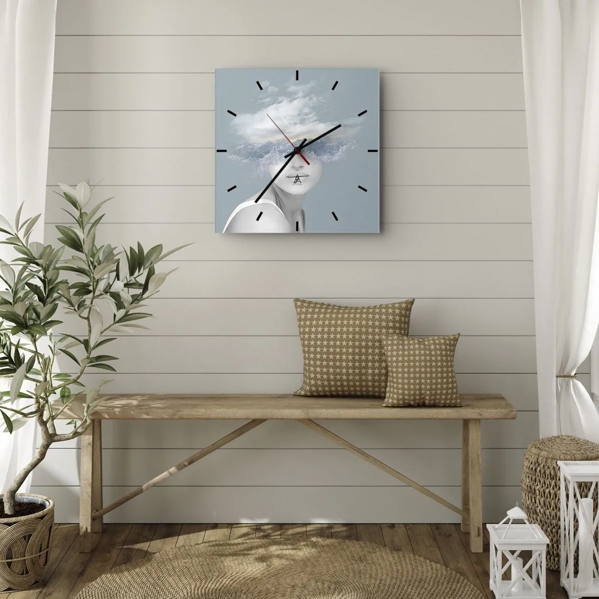Orologio da parete - Orologio in Vetro - Con la testa tra le nuvole - 30x30 cm
