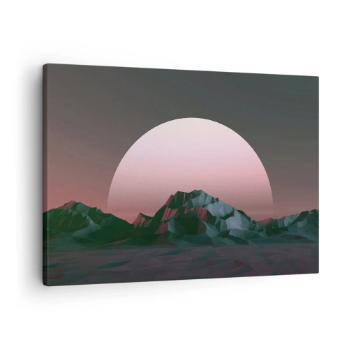 Quadro su tela - Stampe su Tela - Montagne geometriche con il sole al tramonto sullo sfondo - 70x50cm - Nella galassia accanto - Decorazione murale moderna per soggiorno e camera da letto ARTTOR