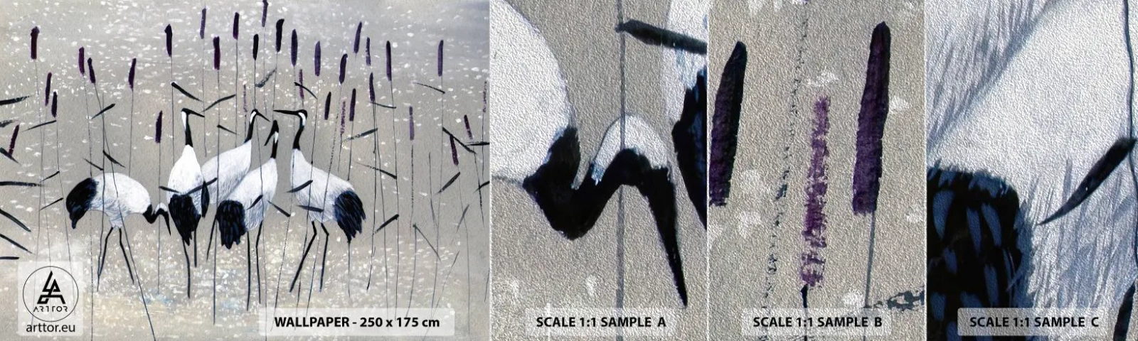 Campione di Fotomurale Premium Sand - Tra i suoi - Gru, Uccello, Natura - 100x30 cm