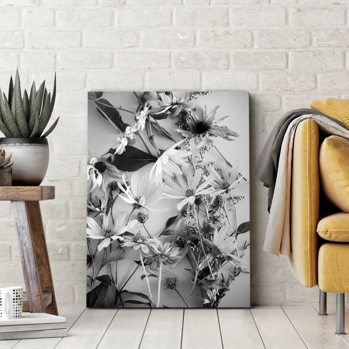 Quadro su tela - Stampe su Tela - Composizioni floreali in bianco e nero in uno stile artistico sottile - 50x70cm - Un non bouquet di fiori - Decorazione murale moderna per soggiorno e camera da letto ARTTOR