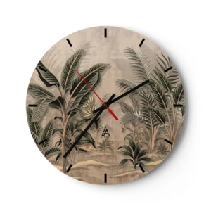 Orologio da parete - Orologio in Vetro - Vegetazione tropicale nello stile di un'incisione su uno sfondo beige - 30x30cm - Incisione in stile coloniale - Decorazione murale moderna per soggiorno, cucina e camera da letto ARTTOR