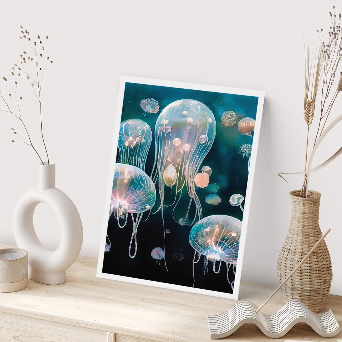 Poster - Meduse sottili che galleggiano nel mare - 50x70cm - Danza sottomarina - Decorazione murale moderna per soggiorno e camera da letto ARTTOR