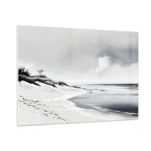 Quadro su vetro - Spiaggia bianca e nera con orizzonte e mare calmo - 100x70cm - Insieme da sempre - Decorazione murale moderna per soggiorno e camera da letto ARTTOR