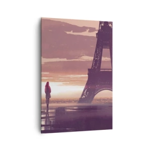 Quadro su tela - Stampe su Tela - Una figura che guarda la Torre Eiffel alla luce del sole al tramonto - 70x100cm - Solo loro due - Decorazione murale moderna per soggiorno e camera da letto ARTTOR