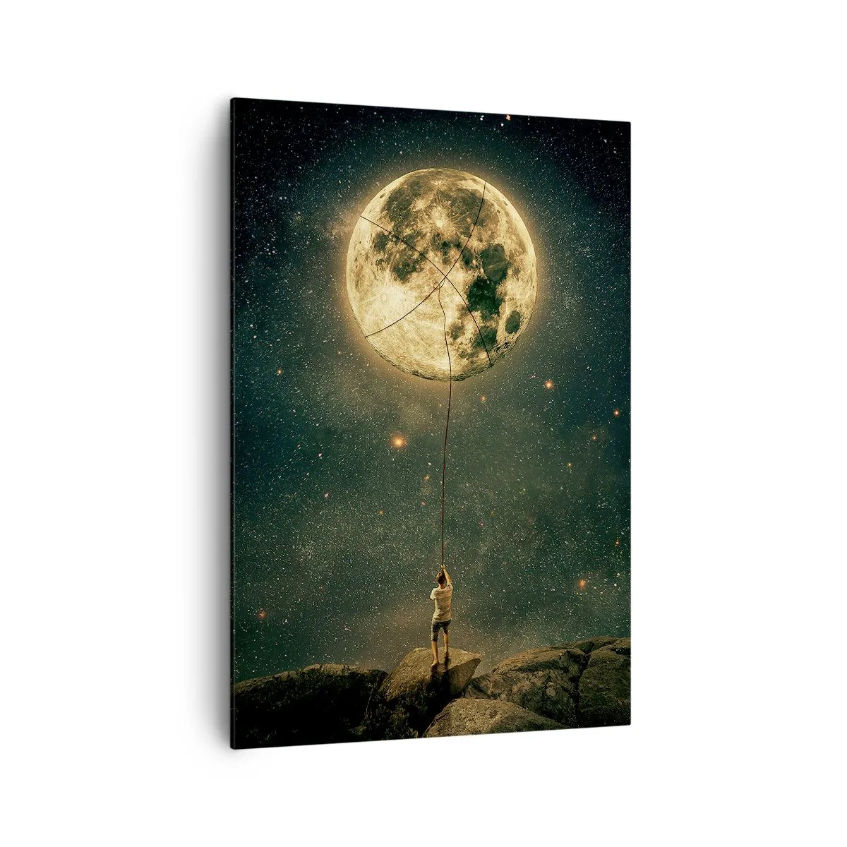 Quadro su tela - Stampe su Tela - Uomo con la Luna contro il cielo stellato - 70x100cm - Chi ha rubato la luna - Decorazione murale moderna per soggiorno e camera da letto ARTTOR