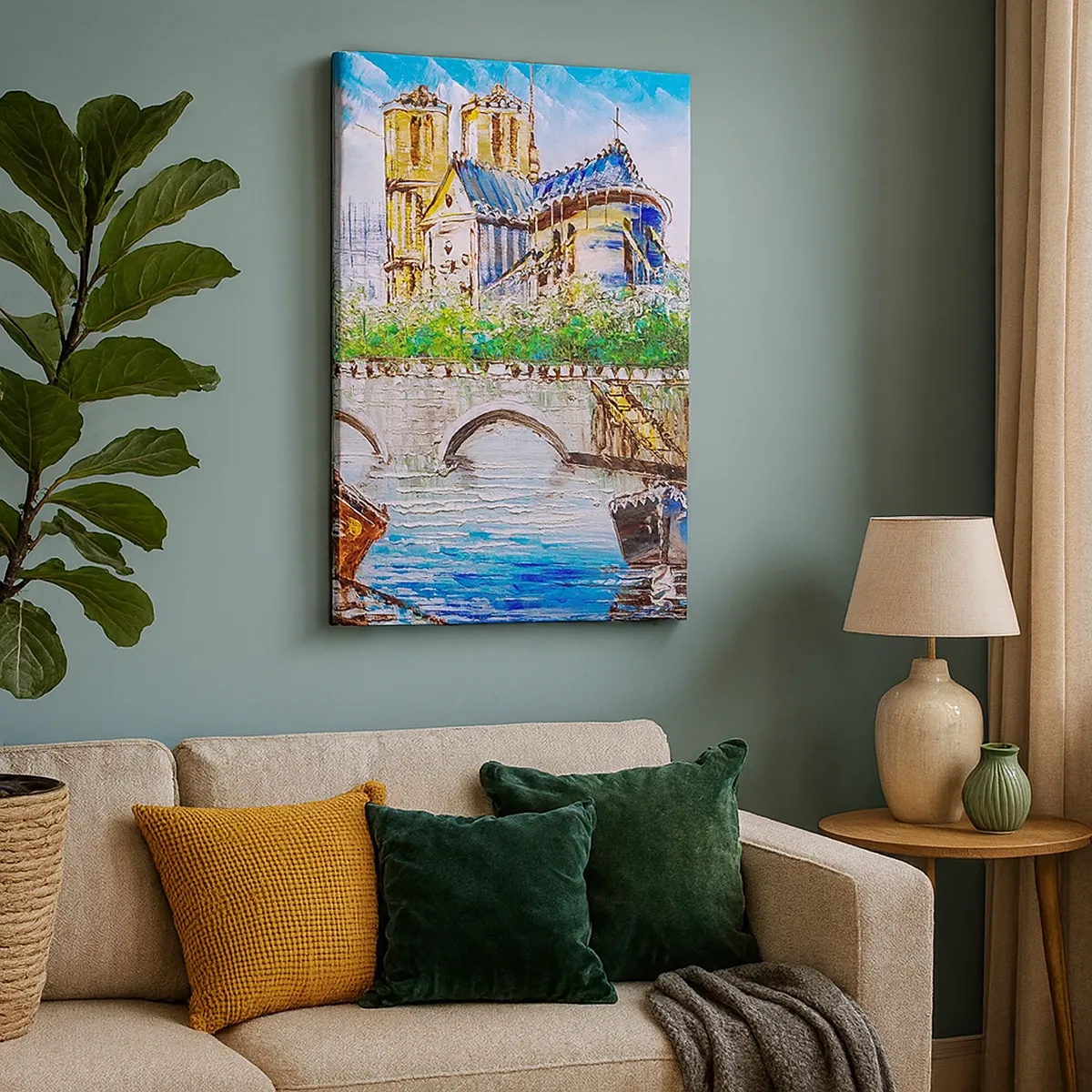 Quadro su tela - Stampe su Tela - Paesaggio con un ponte e una cattedrale in stile classico - 50x70cm - Il loro tempo non passa mai - Decorazione murale moderna per soggiorno e camera da letto ARTTOR