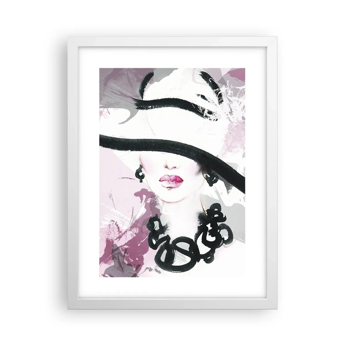 Poster in cornice bianca - Ritratto di donna in nero e rosa - 30x40 cm