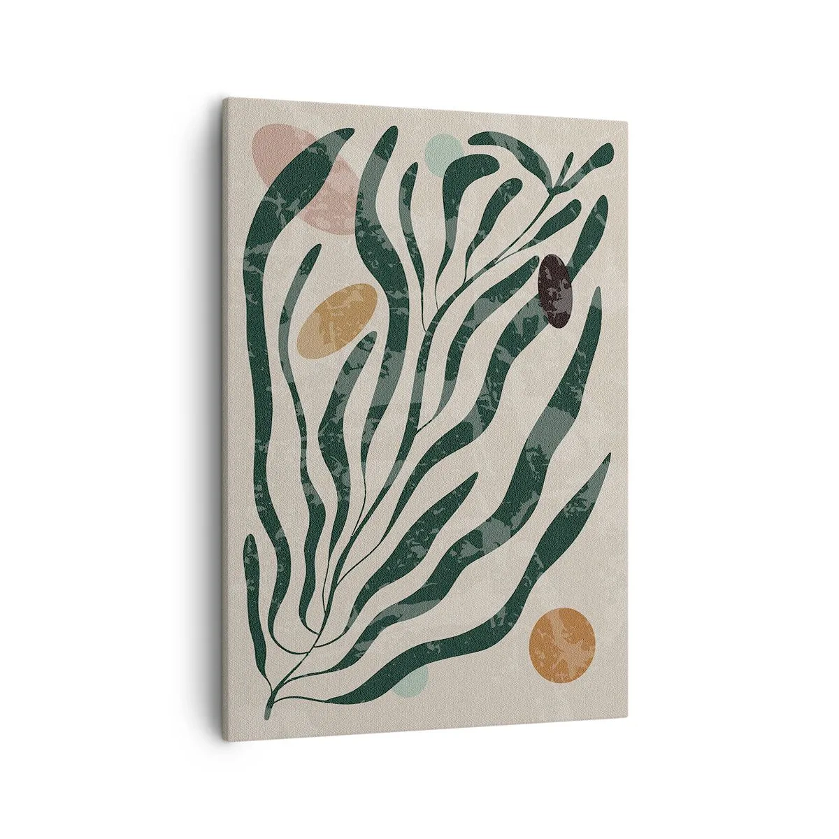 Quadro su tela - Stampe su Tela - Linee e forme organiche in verde e beige - 50x70cm - Tra il verde - Decorazione murale moderna per soggiorno e camera da letto ARTTOR