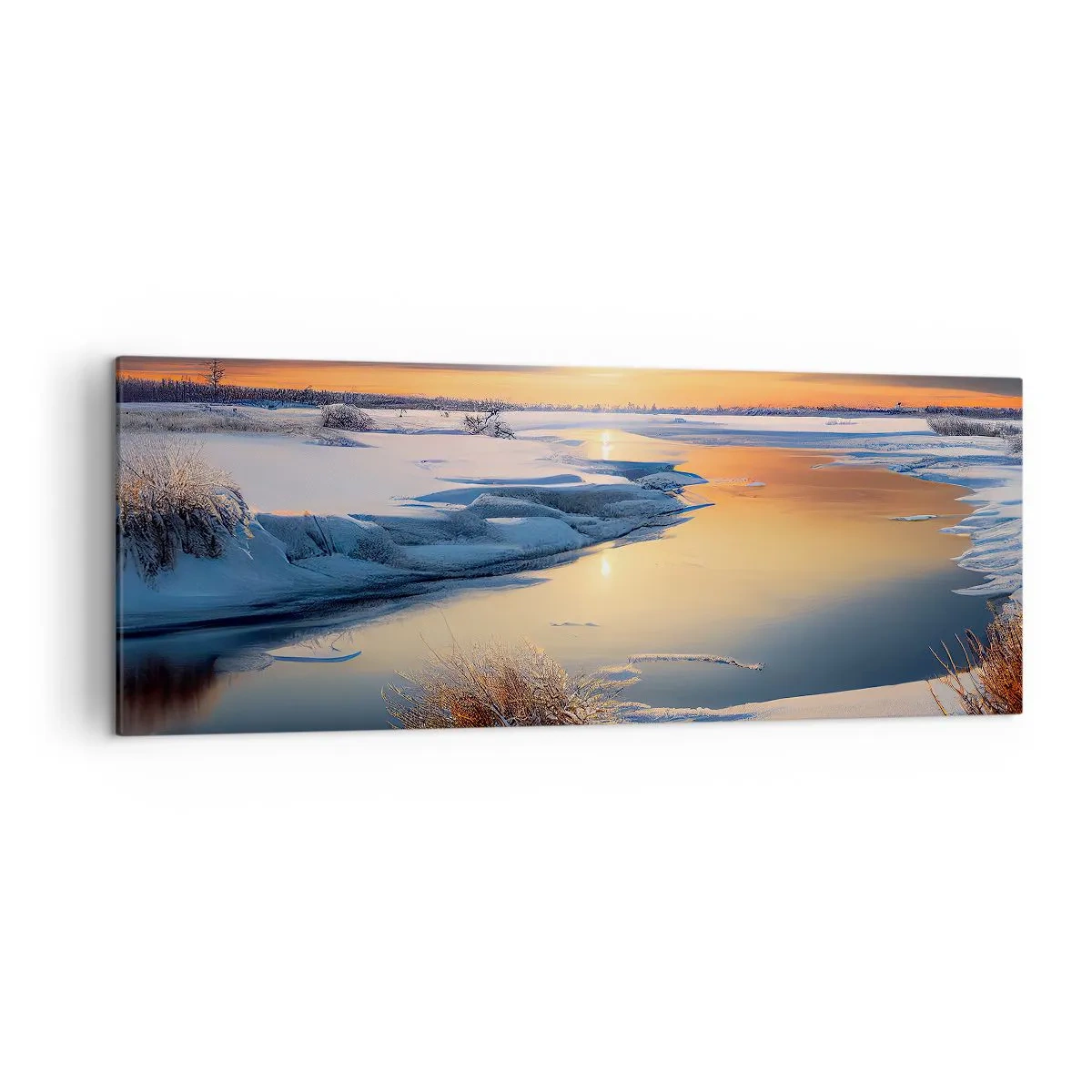 Quadro su tela - Stampe su Tela - Paesaggio invernale con un fiume al tramonto - 140x50cm - Tramonto invernale - Decorazione murale moderna per soggiorno e camera da letto ARTTOR