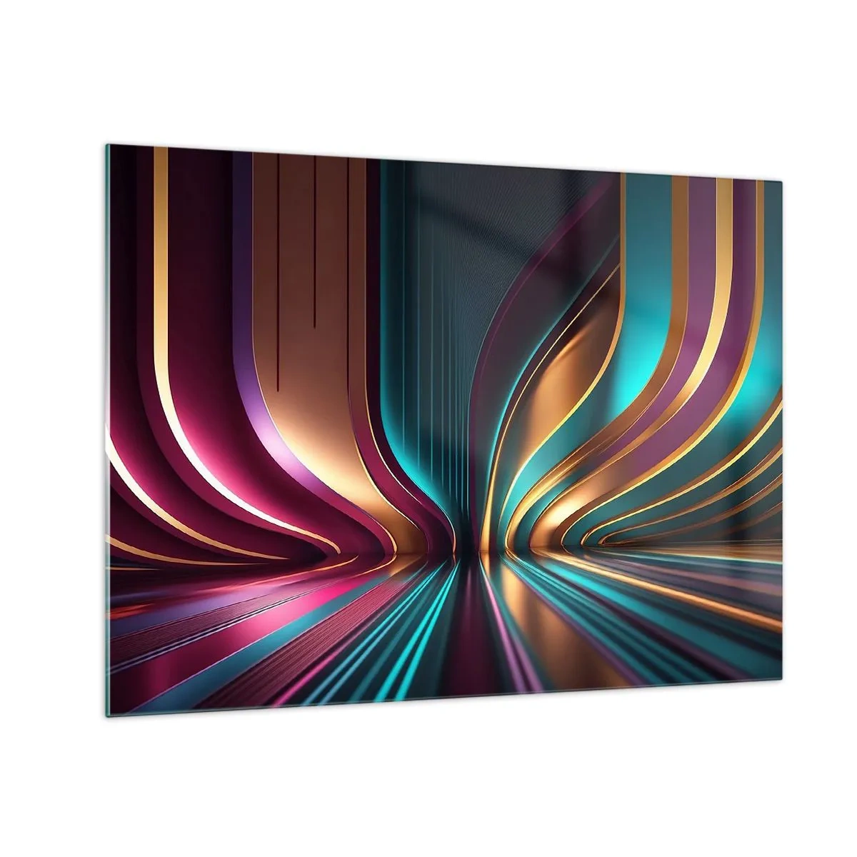 Quadro su vetro - Linee di luce colorate che creano forme futuristiche - 70x50cm - Architettura di luce - Decorazione murale moderna per soggiorno e camera da letto ARTTOR