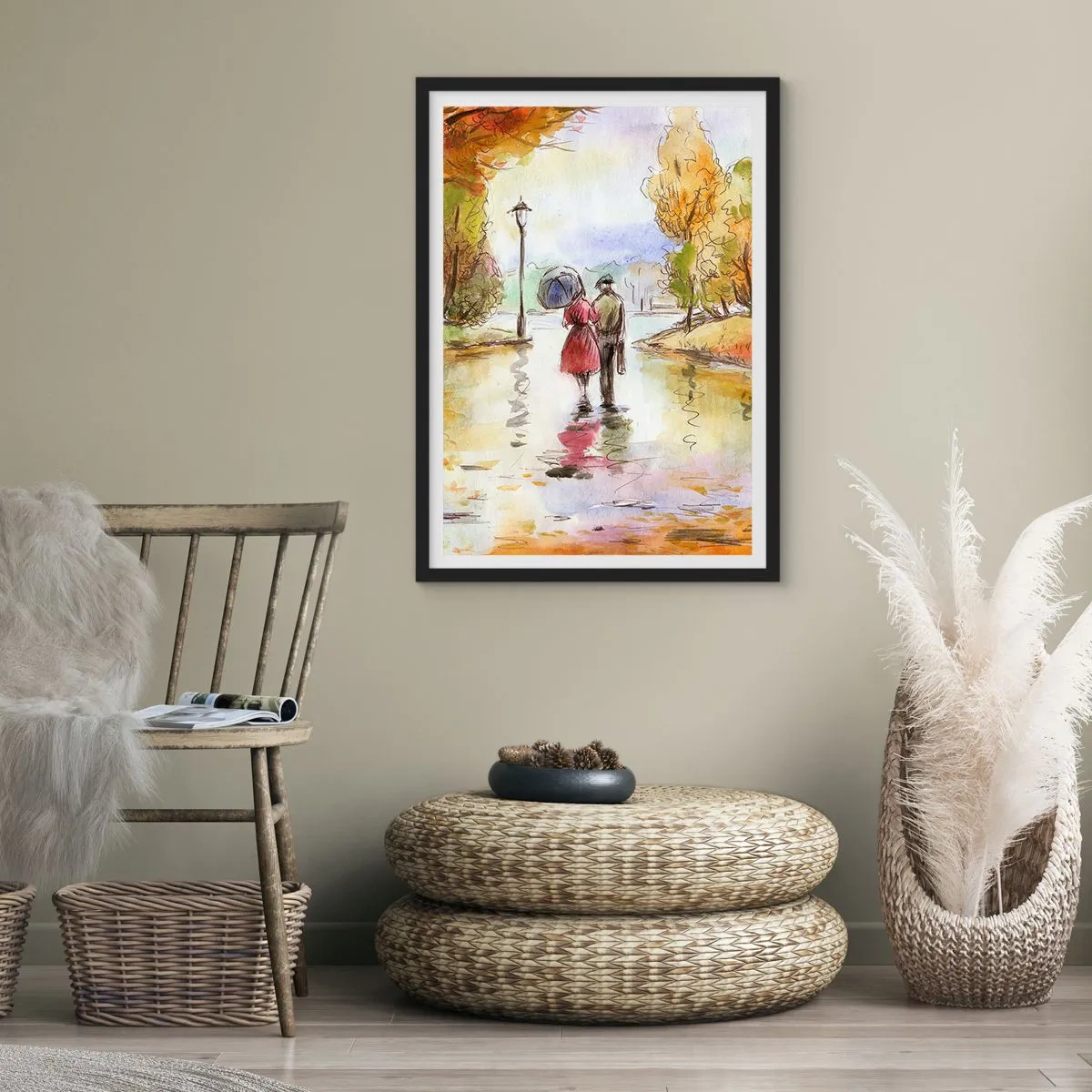 Poster in cornice nera - Autunno romantico nel parco - 61x91 cm