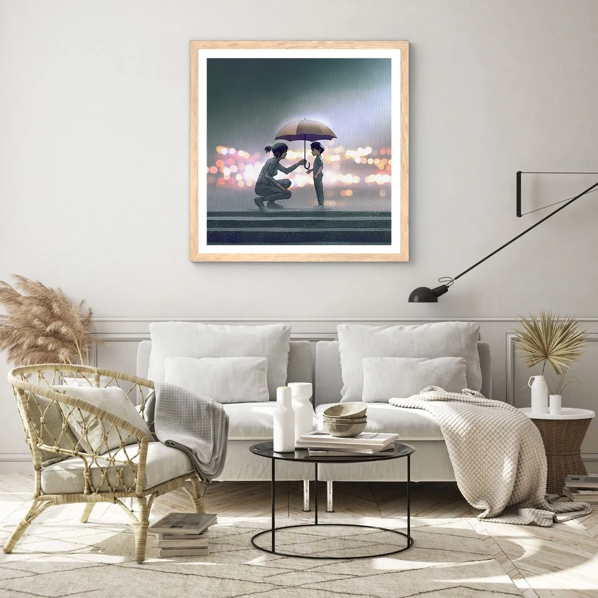 Poster in cornice rovere chiaro - E già tutto va bene - 40x40 cm