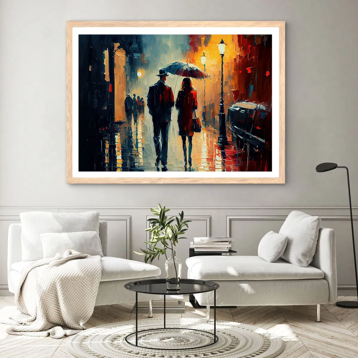 Poster in cornice rovere chiaro - Love story cittadina - 100x70 cm