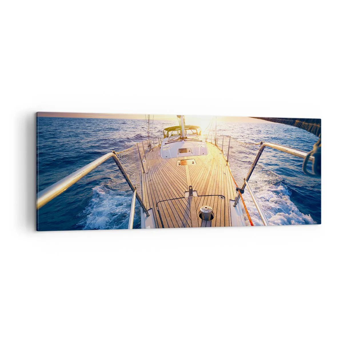 Quadro su tela - Stampe su Tela - Yacht in mare durante il tramonto - 140x50cm - Correndo sulle onde - Decorazione murale moderna per soggiorno e camera da letto ARTTOR