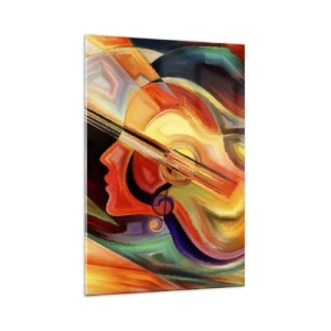 Quadro su vetro - Astrazione colorata ispirata alla musica e alla chitarra - 80x120cm - L'armonia dei suoni - Decorazione murale moderna per soggiorno e camera da letto ARTTOR