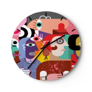 Orologio da parete - Orologio in Vetro - Astrazione colorata ispirata al cubismo con sagome di persone - 30x30cm - Mi manda Picasso - Decorazione murale moderna per soggiorno, cucina e camera da letto ARTTOR