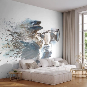 Fotomurali Premium Sand - Capitano con un telescopio in stile acquerello - 100x70cm - Dieci gradi Beaufort! - Decorazione murale moderna per soggiorno e camera da letto ARTTOR