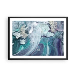 Poster in cornice nera - Vortici astratti nei toni del blu e del bianco - 70x50cm - Correnti di blu - Decorazione murale moderna per soggiorno e camera da letto ARTTOR