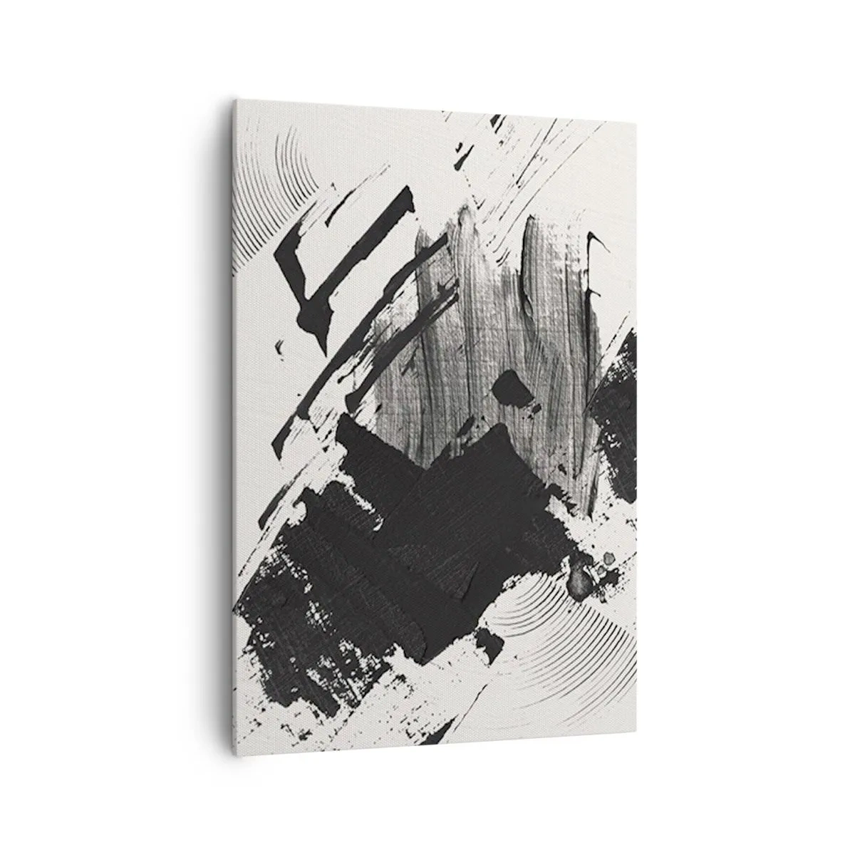 Quadro su tela - Stampe su Tela - Pennellate astratte di nero su sfondo bianco - 70x100cm - Astrazione: espressione di nero - Decorazione murale moderna per soggiorno e camera da letto ARTTOR