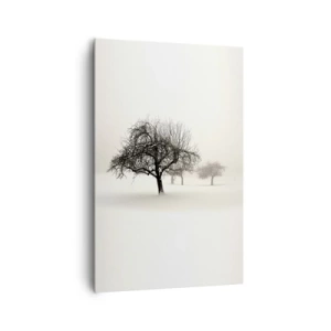 Quadro su tela - Stampe su Tela - Alberi in un campo innevato circondato dalla nebbia - 80x120cm - Sogno invernale - Decorazione murale moderna per soggiorno e camera da letto ARTTOR
