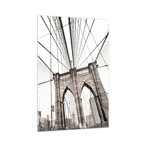 Quadro su vetro - Il ponte di Brooklyn in monocromia - 70x100cm - La cattedrale di New York - Decorazione murale moderna per soggiorno e camera da letto ARTTOR