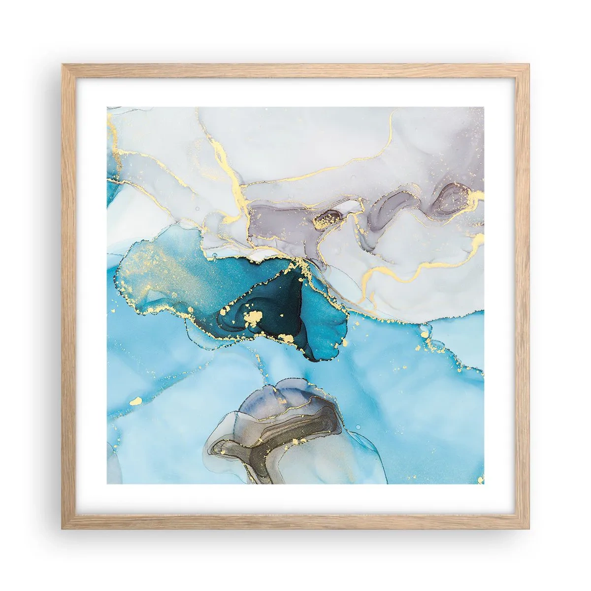 Poster in cornice rovere chiaro - Studio di incontro tra grigio e turchese - 50x50 cm