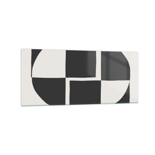 Quadro su vetro - Forme geometriche astratte in bianco e nero - 120x50cm - Antitesi - sintesi - Decorazione murale moderna per soggiorno e camera da letto ARTTOR