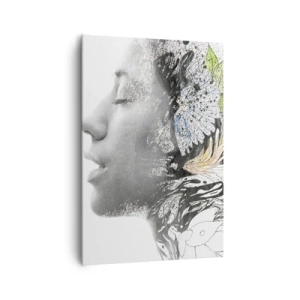 Quadro su tela - Stampe su Tela - Profilo di una donna in un collage artistico di natura e oscurità - 70x100cm - Immersa nella natura - Decorazione murale moderna per soggiorno e camera da letto ARTTOR