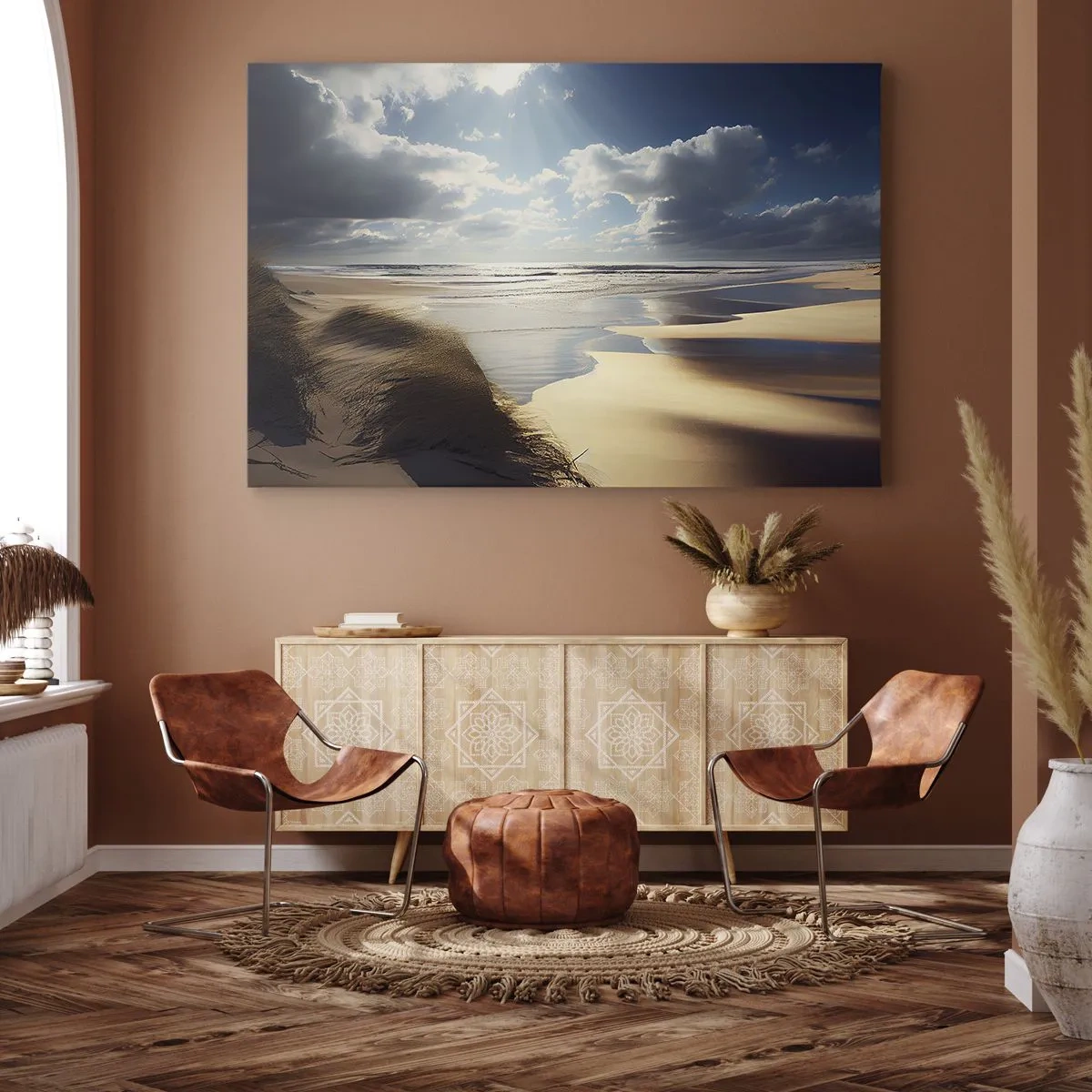 Quadro su tela - Stampe su Tela - Una spiaggia selvaggia con dune e cieli azzurri - 70x50cm - Spiaggia incontaminata - Decorazione murale moderna per soggiorno e camera da letto ARTTOR