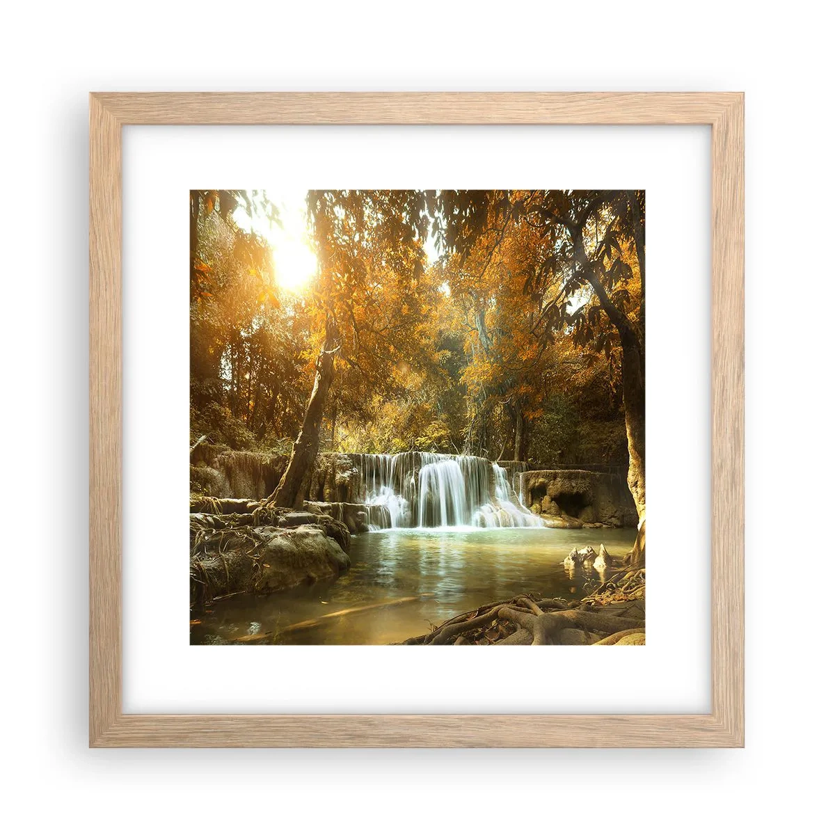 Poster in cornice rovere chiaro - Cascata nel parco - 30x30 cm