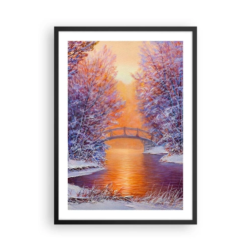 Poster in cornice nera - Paesaggio invernale con un ponte e il sole al tramonto riflesso nel fiume - 50x70cm - Incontriamoci qui - Decorazione murale moderna per soggiorno e camera da letto ARTTOR
