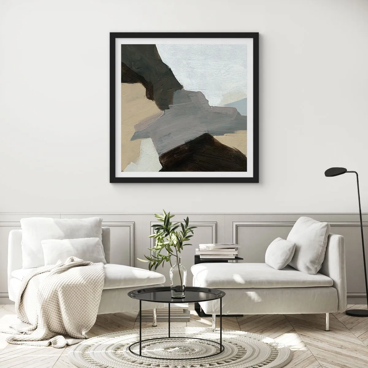 Poster in cornice nera - Astrazione: il crocevia del grigio - 40x40 cm