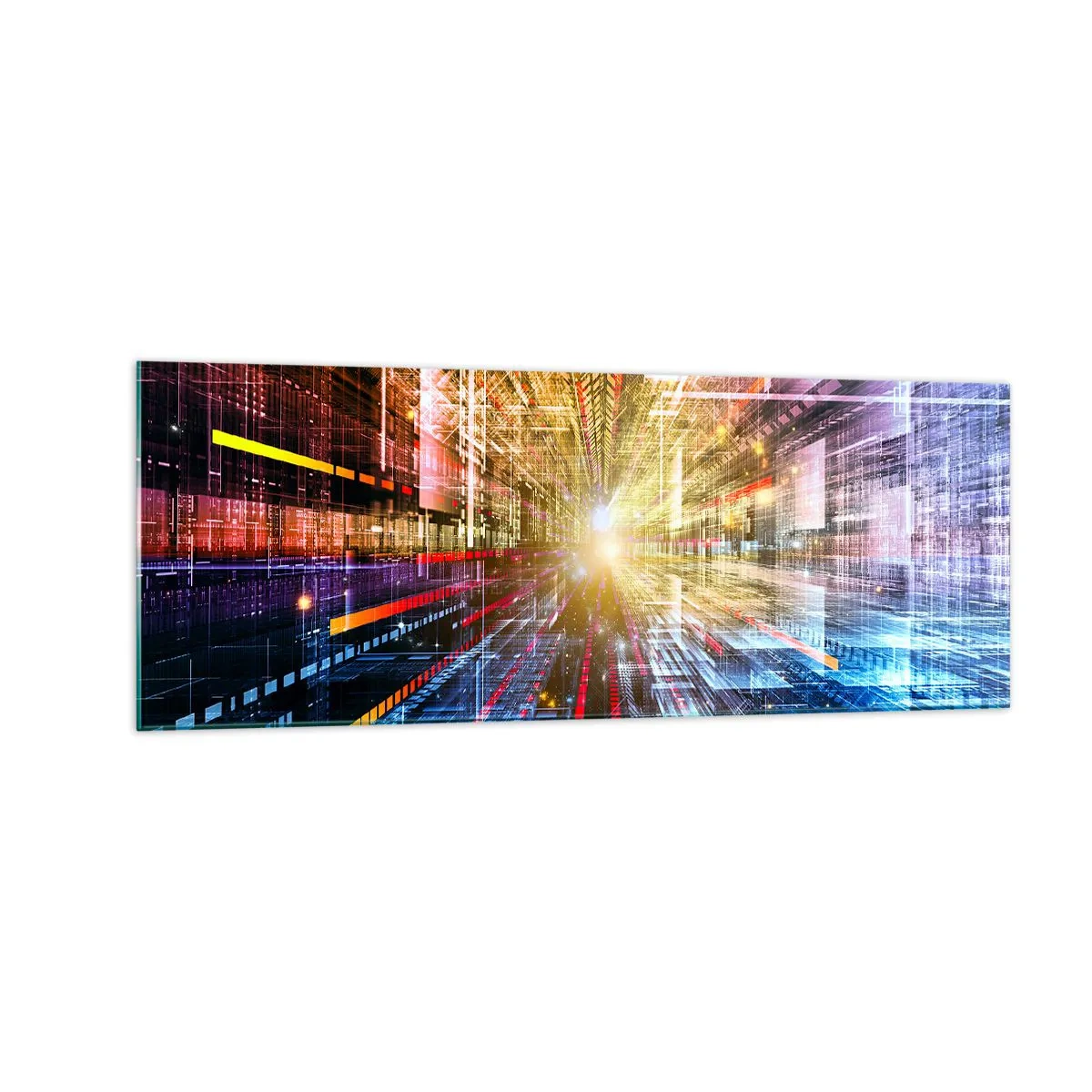Quadro su vetro - Luci dinamiche in un corridoio futuristico - 140x50cm - Corridoio di luce - Decorazione murale moderna per soggiorno e camera da letto ARTTOR