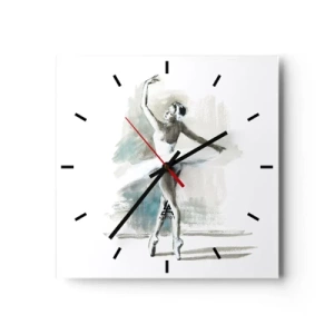 Orologio da parete - Orologio in Vetro - Una ballerina in posa da balletto su uno sfondo dai delicati toni acquerellati. - 30x30cm - Tramutata in un cigno - Decorazione murale moderna per soggiorno e camera da letto ARTTOR