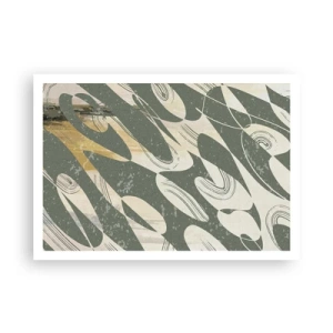 Poster - Forme dinamiche nei toni del verde e dell'oro - 100x70cm - Astrazione ritmica - Decorazione murale moderna per soggiorno e camera da letto ARTTOR