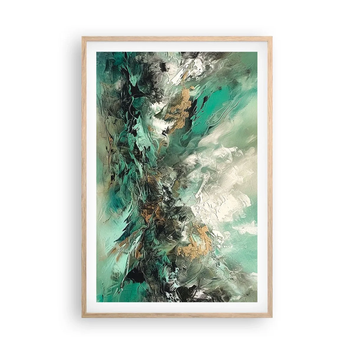 Poster in cornice rovere chiaro - Frangente nero e smeraldo - 61x91 cm