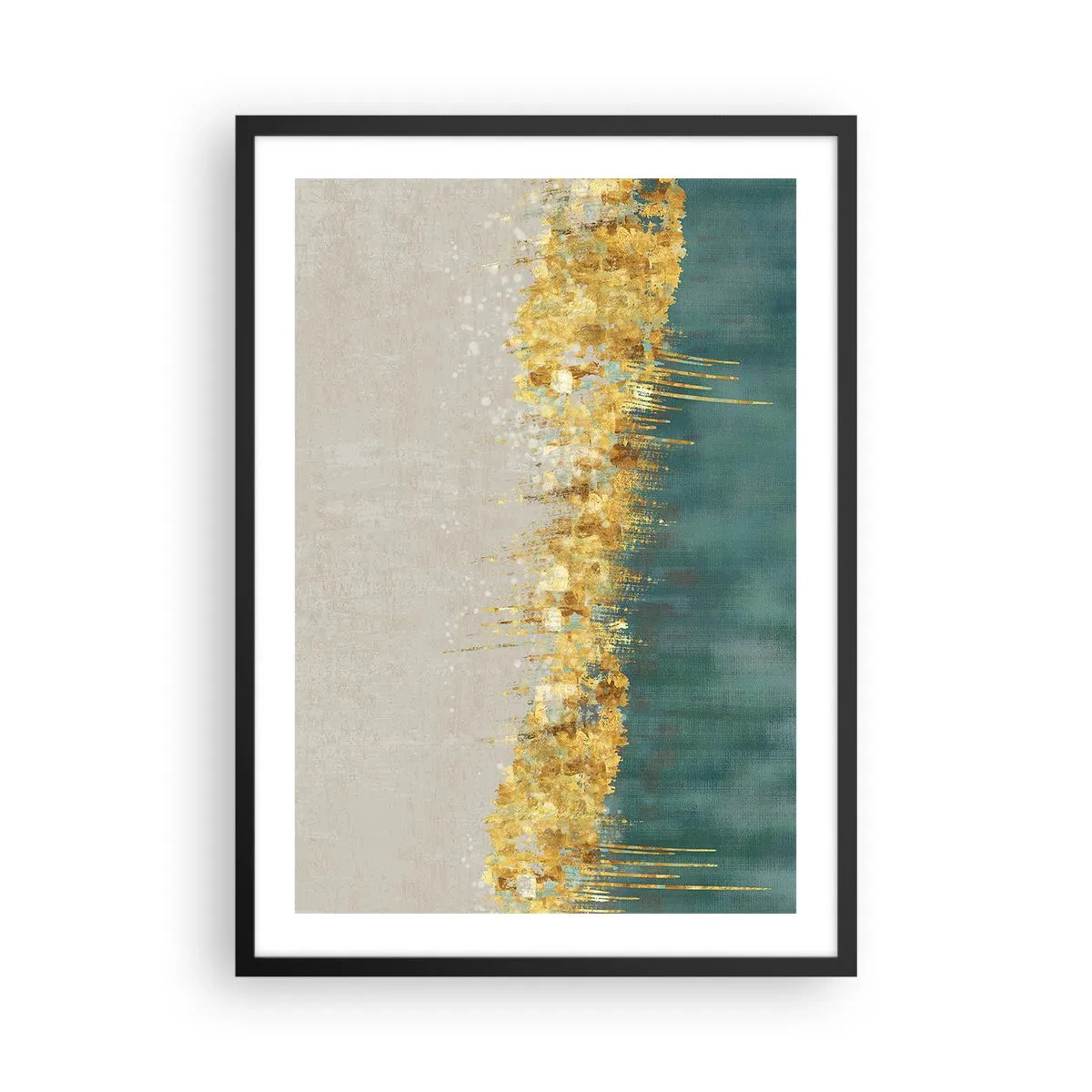 Poster in cornice nera - Una composizione astratta di oro, beige e verde - 50x70cm - Confine dorato - Decorazione murale moderna per soggiorno e camera da letto ARTTOR