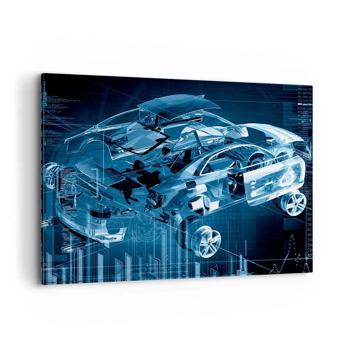 Quadro su tela - Stampe su Tela - Un disegno tecnico moderno di un'auto con elementi strutturali - 100x70cm - Anatomia ingegneristica - Decorazione murale moderna per soggiorno e camera da letto ARTTOR